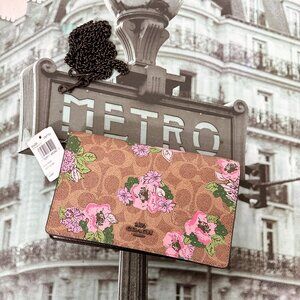 Coach 89655 Callie Foldover Chain Clutch in Signature Canvas IN Tan Sand Print